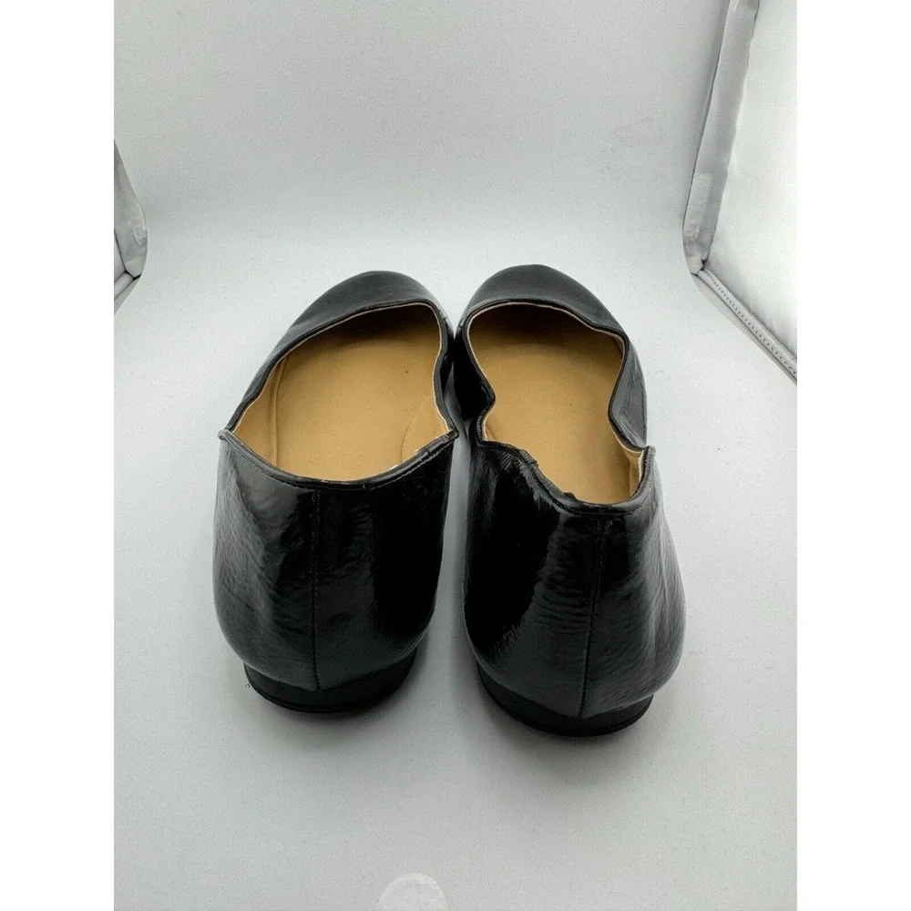 Nine West Fascinate Ballet Flats Size 7.5M Black Patent Leather Round Toe Shoes‎